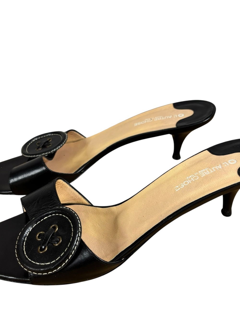 L'Autre Chose black leather sandals kitten heels Size US 9.5 EU